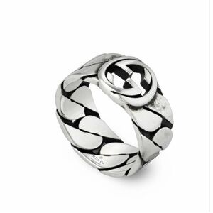 Gucci Silver Chain Ring Interlocking G Unisex Size 10